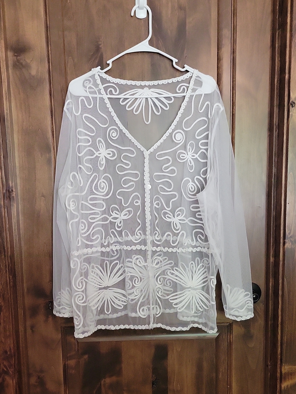 Sheer White Embroidered Dressy or Swim Cover-Up Top - Women's 2X